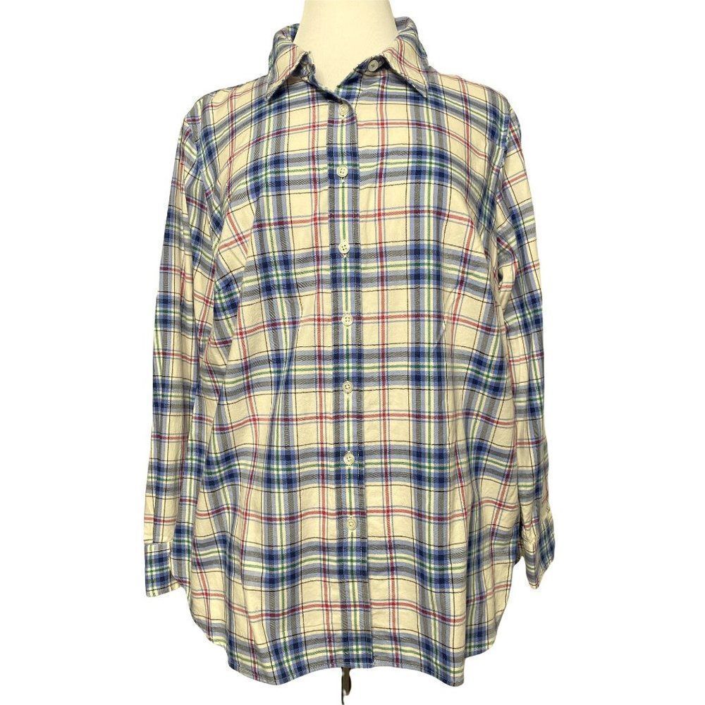 Talbots Plus Classic Cotton Long Sleeve Shirt Sz X Enchanted Blue Plaid NEW